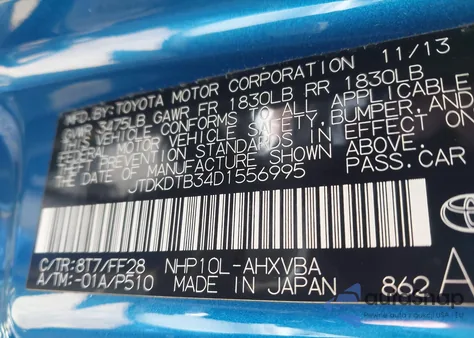 2013 Toyota Prius C Two from USA, damaged, VIN JTDKDTB34D1556995